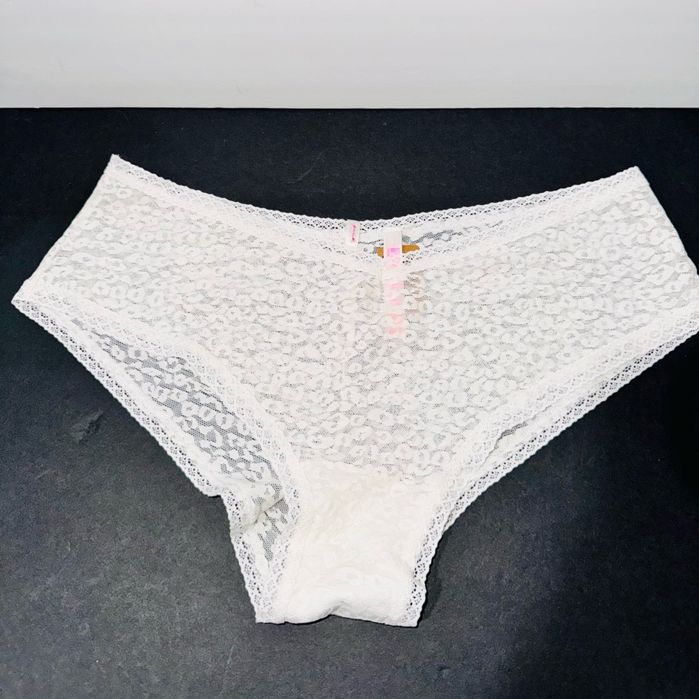 NWT PINK Victoria's Secret V-Cut Front Leopard Lace Cheekster Panty XXL White